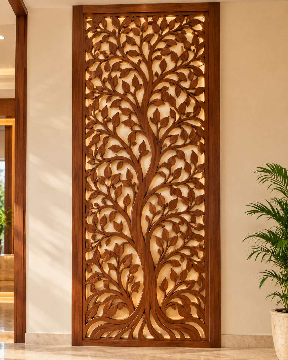 CNC machine carving an ornate wooden mandala wall panel